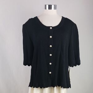 St. John Vtg Black W Pearl Buttons  Cardigan.